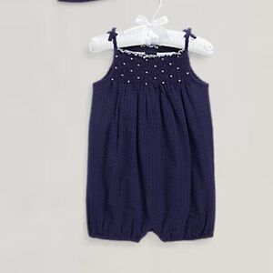 Ralph Lauren Navy Seersucker Bubble Shortall Size 18 Months EUC Holiday